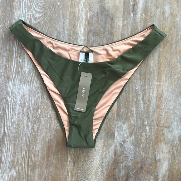 J‎ Crew Curved Waist Cheeky Bikini Bottom Size Small Green - Picture 2 of 8